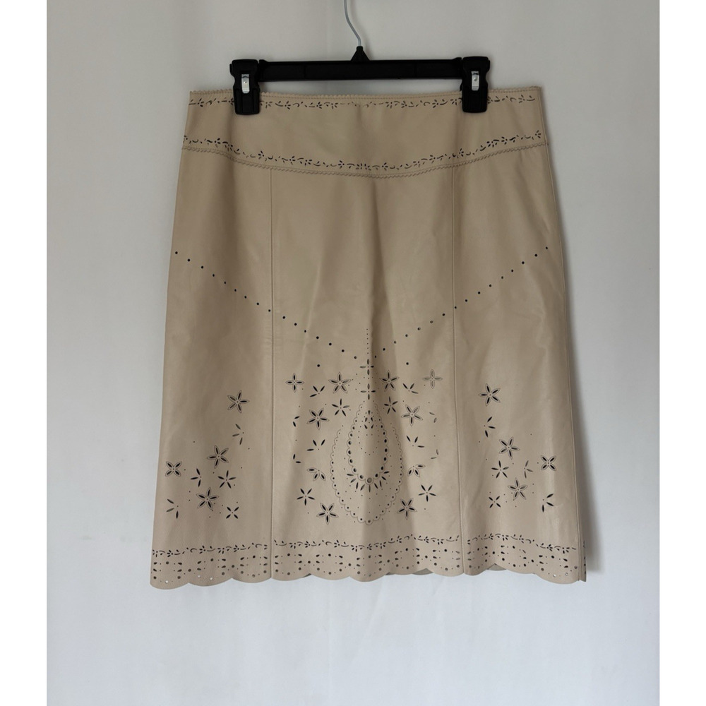 Laundry Skirt 8 Lambswool Tan Cutouts Knee Length